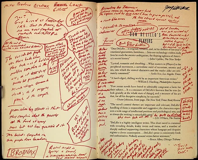David Foster Wallace annotations on Don Delillo’s Players